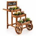 Airfind 3-Tier Carbonized Fir Wood Plant Display Stand Wooden Dessert Candy Cart, 44 lbs Capacity, 23 Inch x 39 Inch x 40 Inch Footprint, Brown