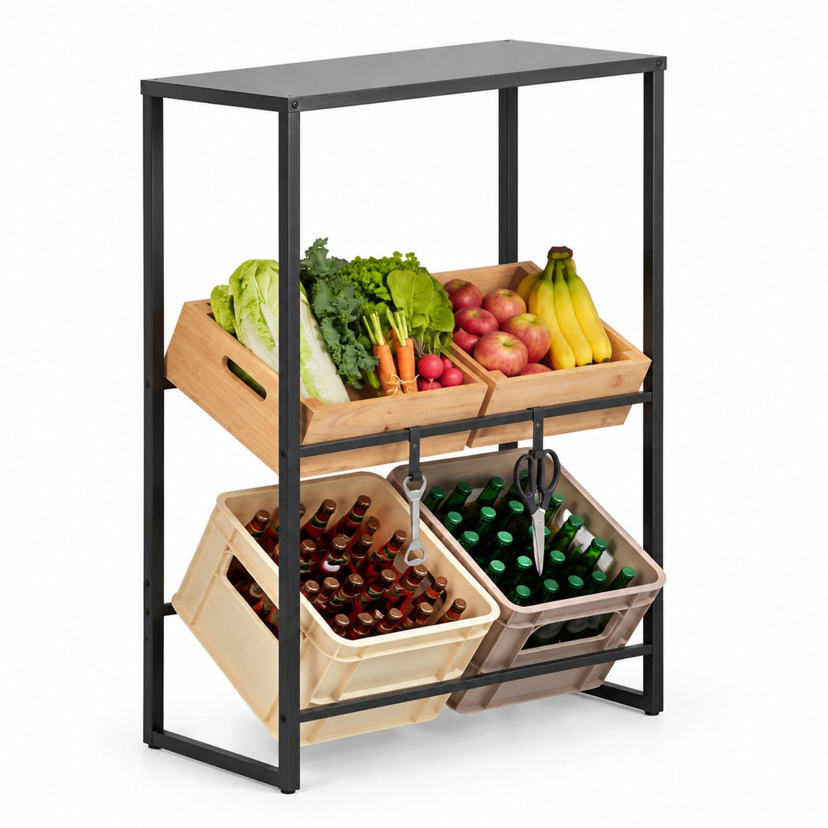 Airfind 3-Tier Drink Crate Rack with Shelf for Beer and Water for Kitchen and Garage, 44.1 lbs Capacity, Metal Frame, Black