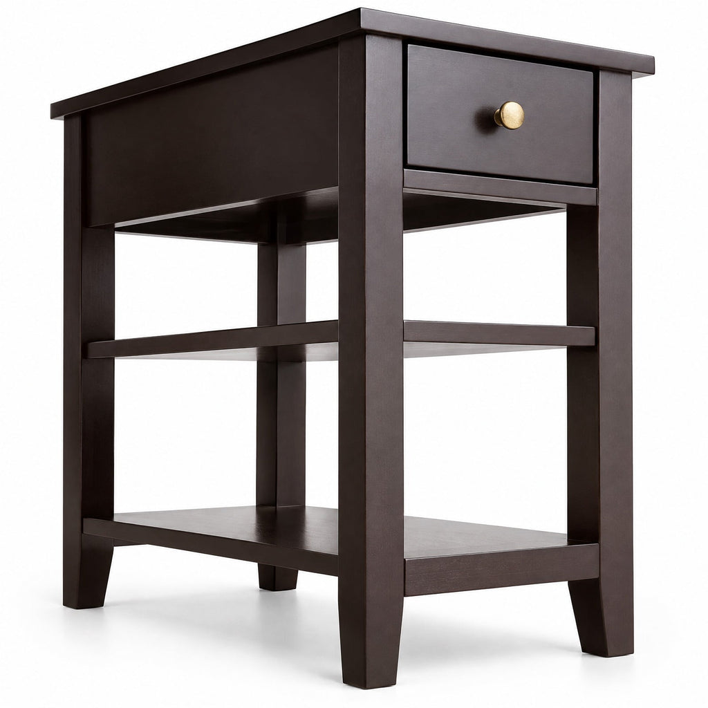 Airfind 3-Tier End Table with Drawer slideway and Double Shelves, 90 lbs Capacity, MDF Frame, 24 Inch x 12 Inch x 24.5 Inch (L x W xH) Drawer Footprint, Brown