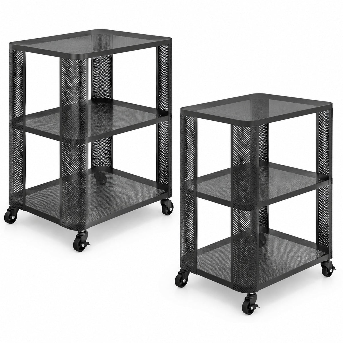 Airfind 3-Tier End Table with Wheels Rolling Side Table with Open Storage Shelves-Set of 2, 112 lbs Capacity, Metal Frame, 16 x 16 x 22 Footprint