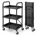 Airfind 3-Tier Folding Trolley Cart with Universal Wheels Heavy Duty for Warehouse, 33 lbs Capacity, Metal Frame, 24 x 16 x 38.5 Footprint, Black