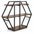 Airfind 3-Tier Geometric Bookcase with S-Shaped Hooks for Living Room, 80 lbs Capacity, Engineered Wood Metal Frame, Brown