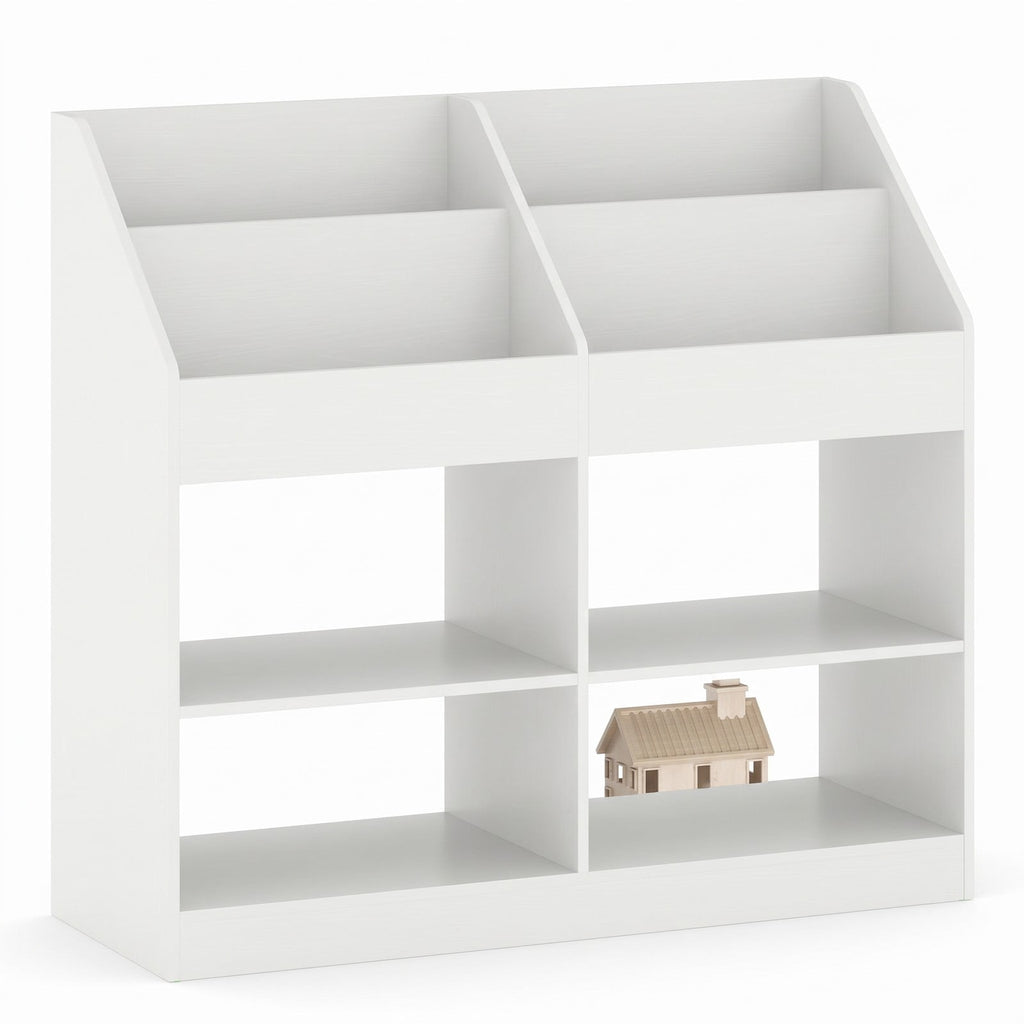 Airfind 3-Tier Kids Bookshelf Toy Storage Organizer with Display Rack and 4 Compartments, 11 lbs Capacity, Engineered Wood Frame, White