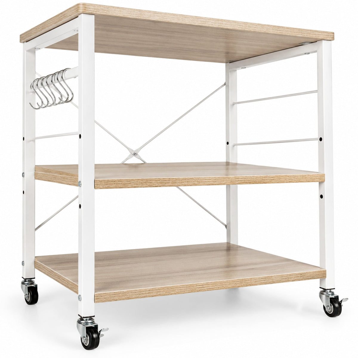Airfind 3-Tier Kitchen Bakers Rack Microwave Oven Storage Cart with Hooks, 44 lbs Weight capacity of each shelf: 22 lbs Capacity, Iron Frame, Brown