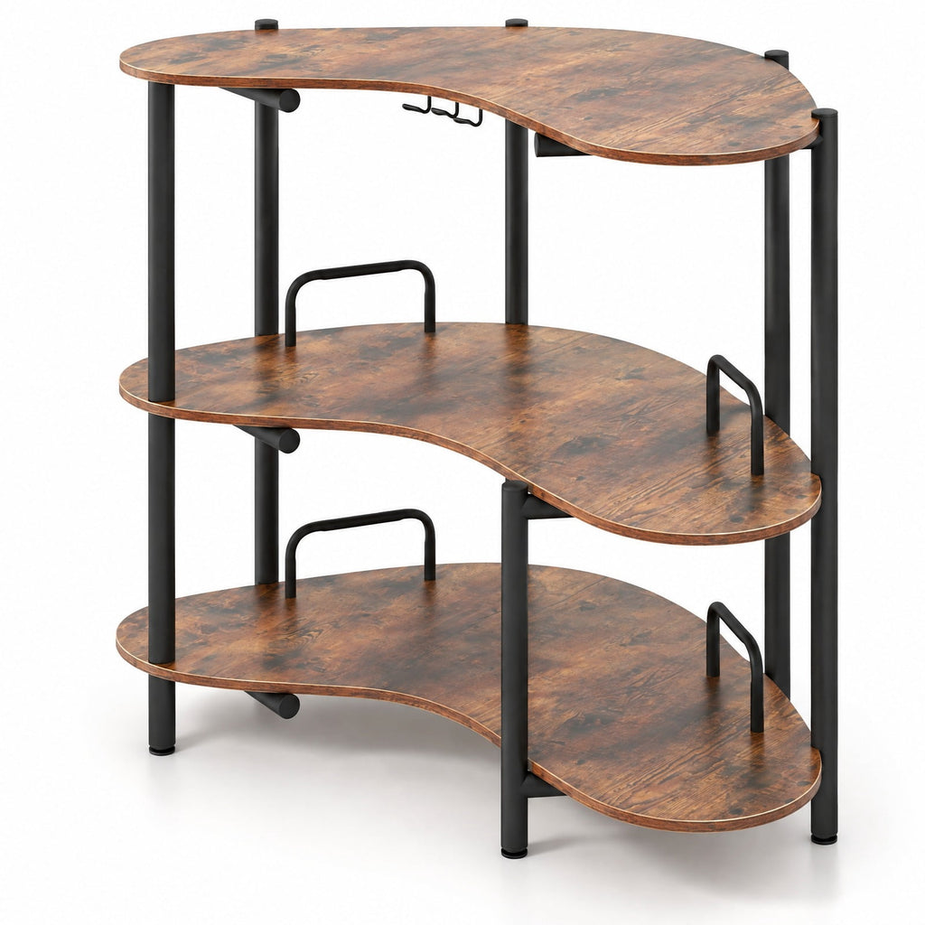 Airfind 3-Tier Liquor Bar Table with Stemware Racks and Storage Shelves, 200 lbs Capacity, Engineered Wood Metal Frame, 48 x 26 x 40 Footprint