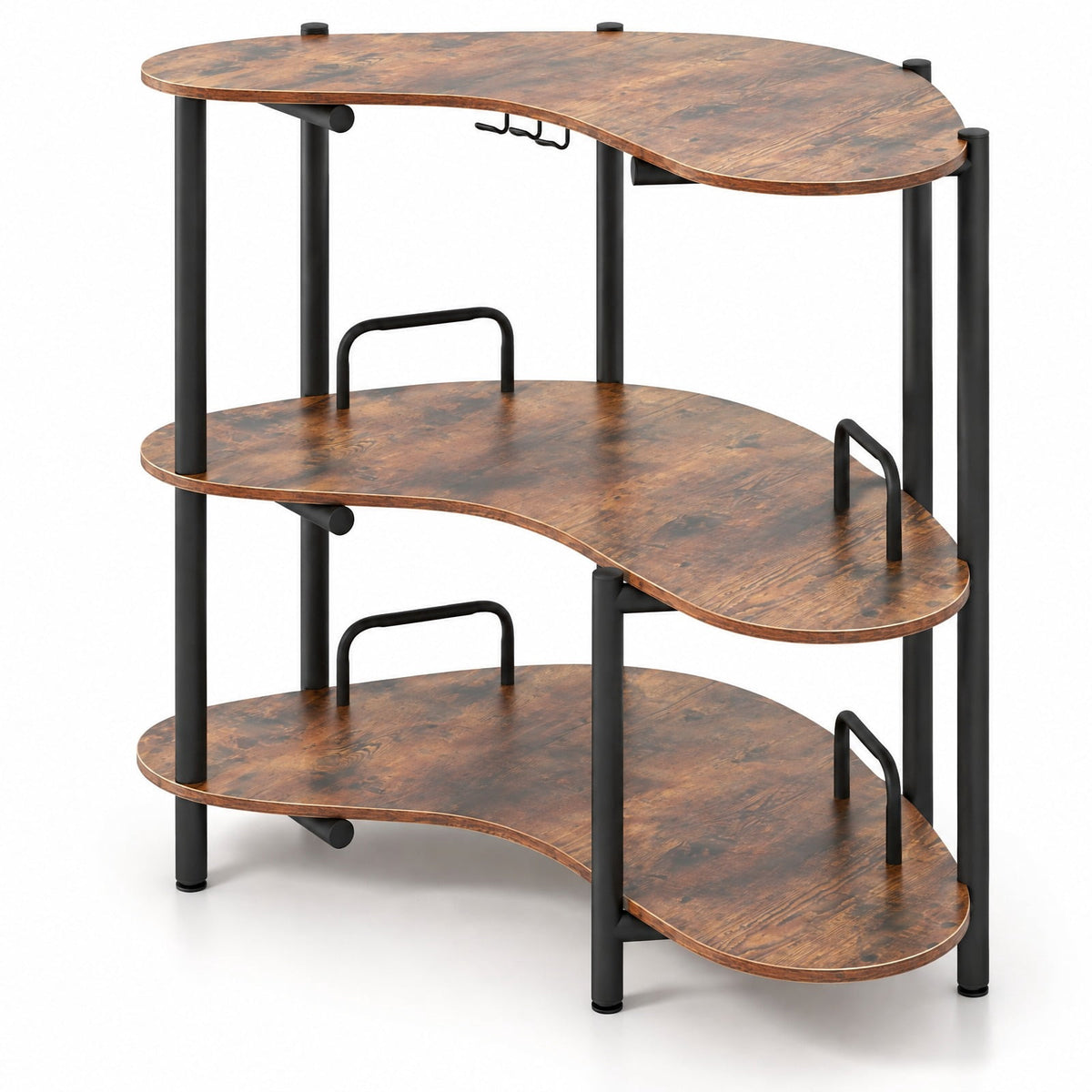 Airfind 3-Tier Liquor Bar Table with Stemware Racks and Storage Shelves, 200 lbs Capacity, Engineered Wood Metal Frame, 48 x 26 x 40 Footprint