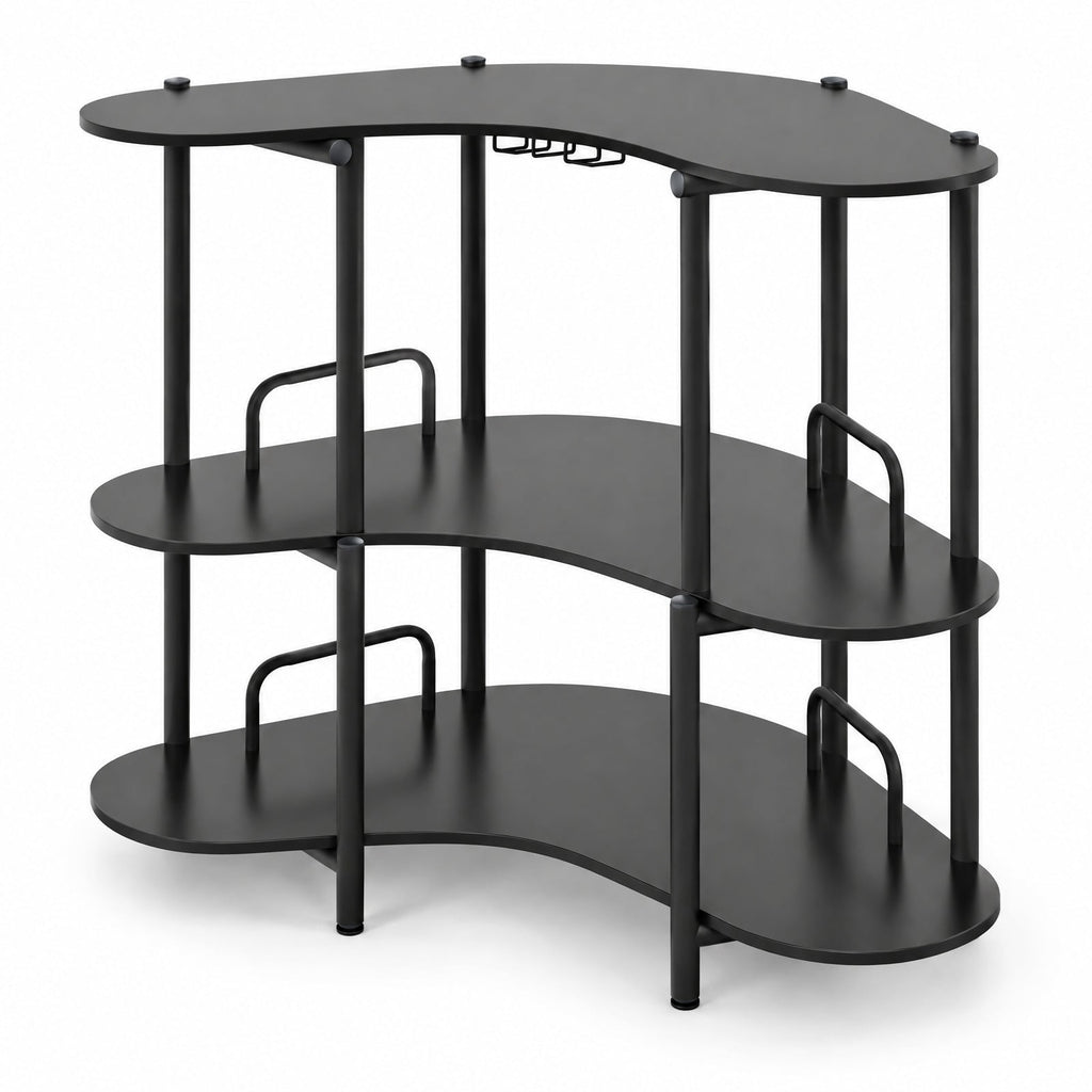 Airfind 3-Tier Liquor Bar Table with Stemware Racks and Storage Shelves, 200 lbs Capacity, Engineered Wood Metal Frame, 48 x 26 x 40 Footprint