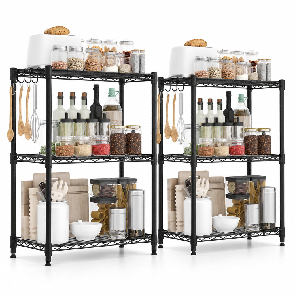 Airfind 3-Tier Metal Storage Shelving Unit Set of 2 with V-Shaped Wire Rack, 450 lbs Capacity, Metal Frame, Black
