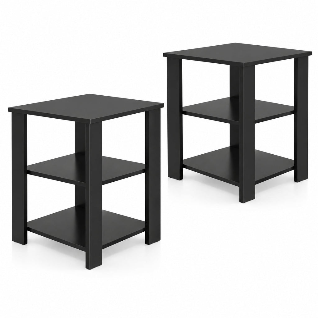 Airfind 3-Tier Modern Nightstand Square Side Table with Open Storage Shelves Set of 2, 66 lbs Capacity, Engineered Wood Frame, Black