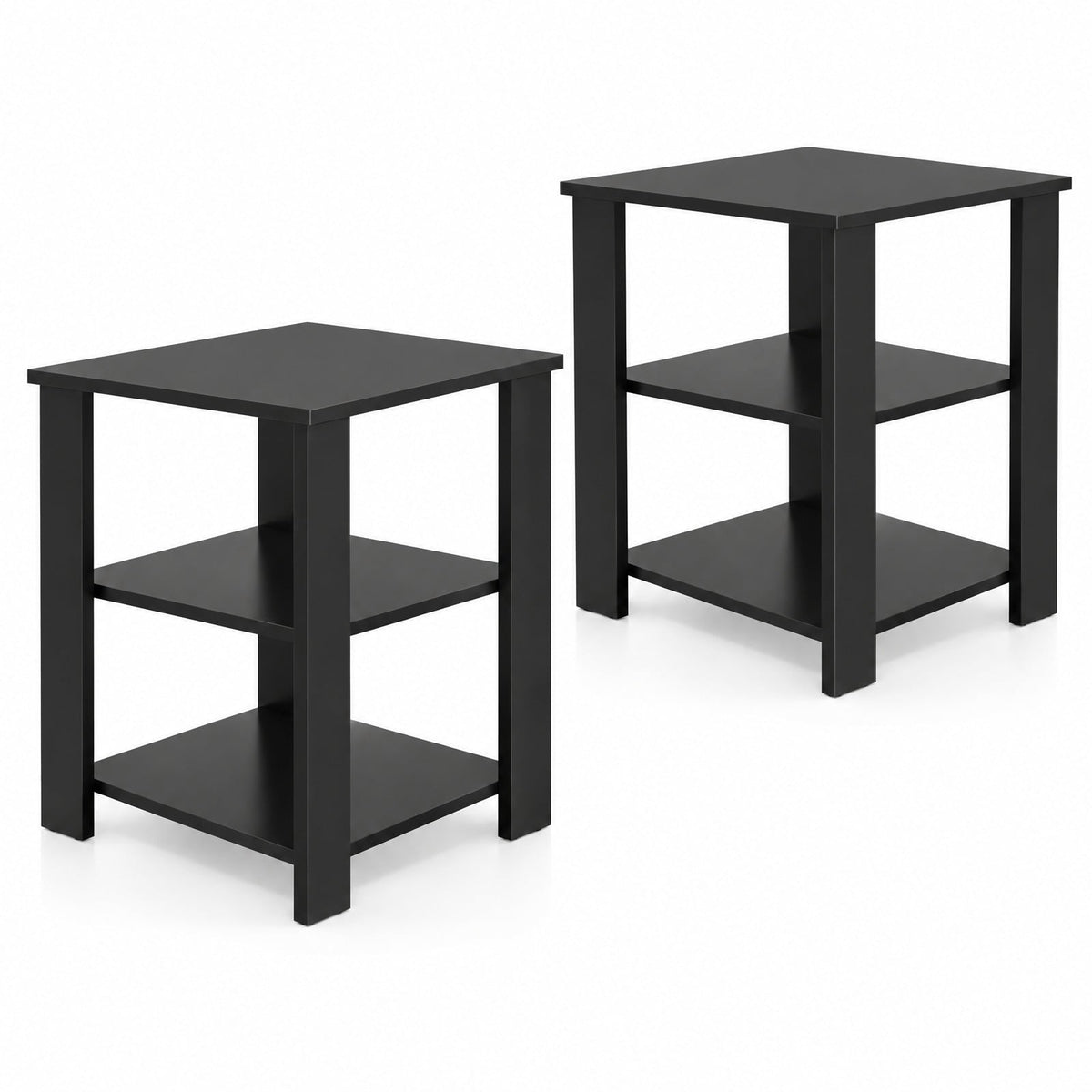Airfind 3-Tier Modern Nightstand Square Side Table with Open Storage Shelves Set of 2, 66 lbs Capacity, Engineered Wood Frame, Black