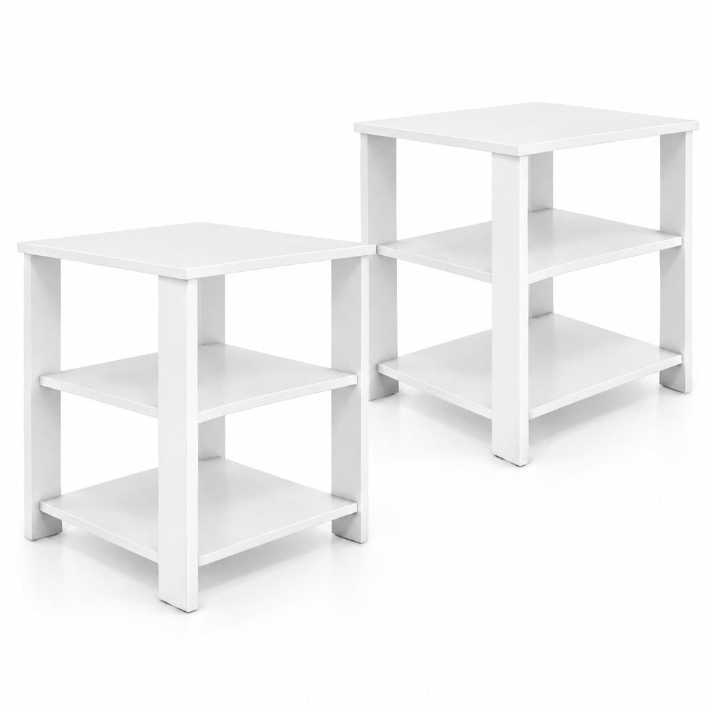 Airfind 3-Tier Modern Nightstand Square Side Table with Open Storage Shelves Set of 2, 66 lbs Capacity, Engineered Wood Frame, White