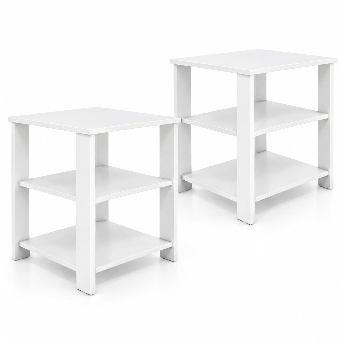 Airfind 3-Tier Modern Nightstand Square Side Table with Open Storage Shelves Set of 2, 66 lbs Capacity, Engineered Wood Frame, White