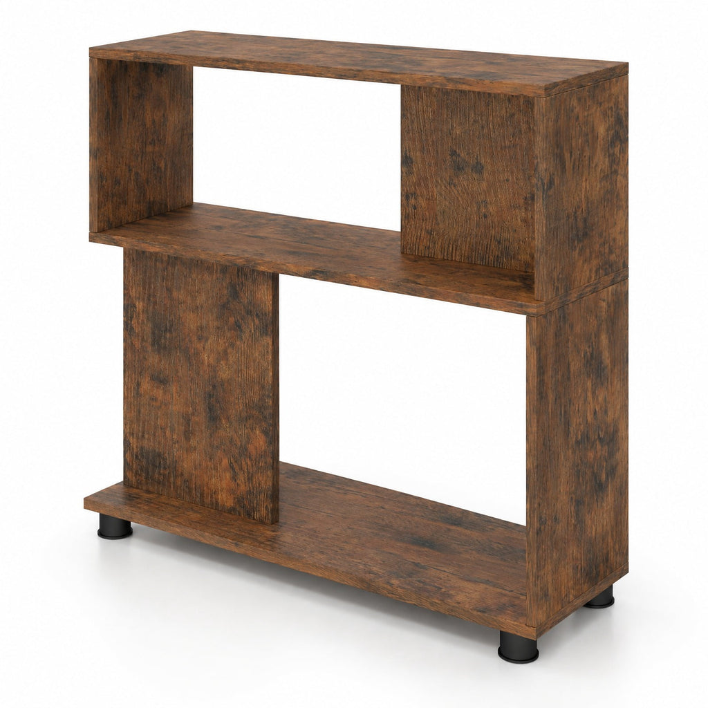 Airfind 3-Tier Modern S-shaped Bookshelf with Adjustable Feet, 135 lbs Capacity, Engineered Wood Frame, Brown