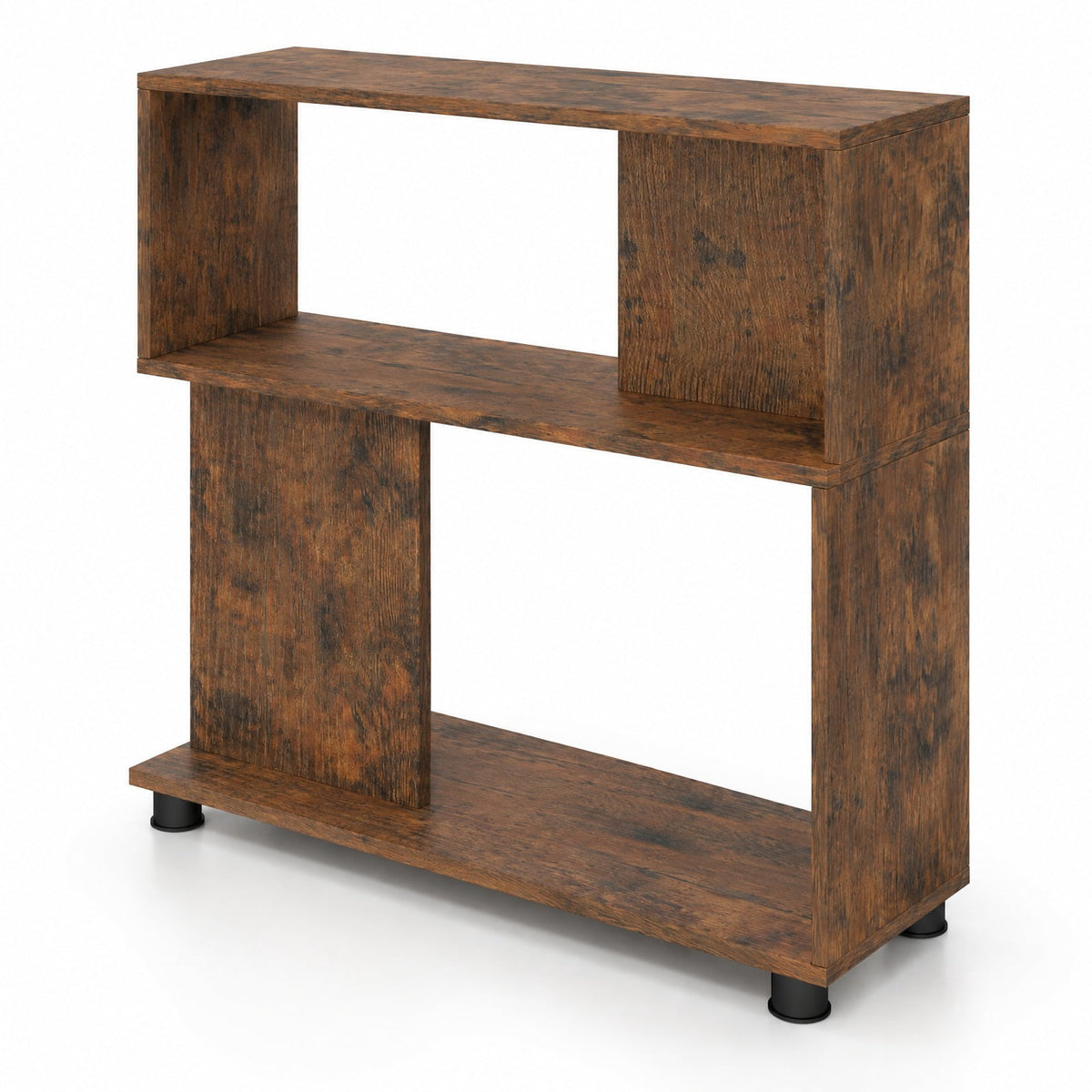Airfind 3-Tier Modern S-shaped Bookshelf with Adjustable Feet, 135 lbs Capacity, Engineered Wood Frame, Brown