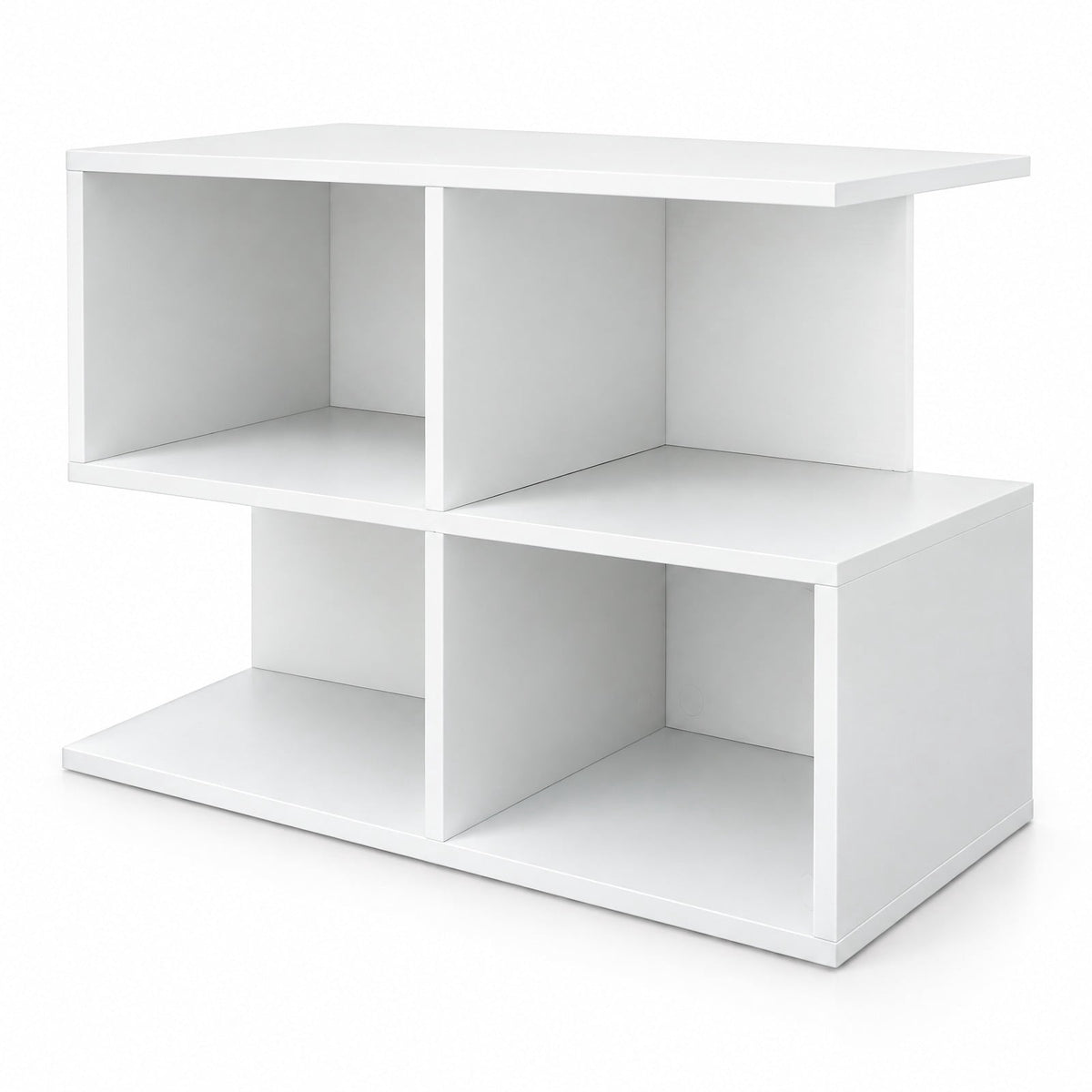 Airfind 3-Tier Modern S-shaped End Table with 4 Storage Cubes, 88 lbs Capacity, Engineered Wood Frame, 24 x 11.5 x 17 Footprint, White