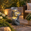 Airfind 3-Tier Outdoor Water Fountain with LED Lights 18.5 Inch H for Patio Deck, Resin Fiberglass Frame, Gray