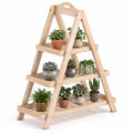 Airfind 3-Tier Plant Stand Flower Pot Display Shelf, Shelf 11 lbs Total Capacity, Fir Wood Frame, 23 x 10 x 28.5 Footprint, Natural