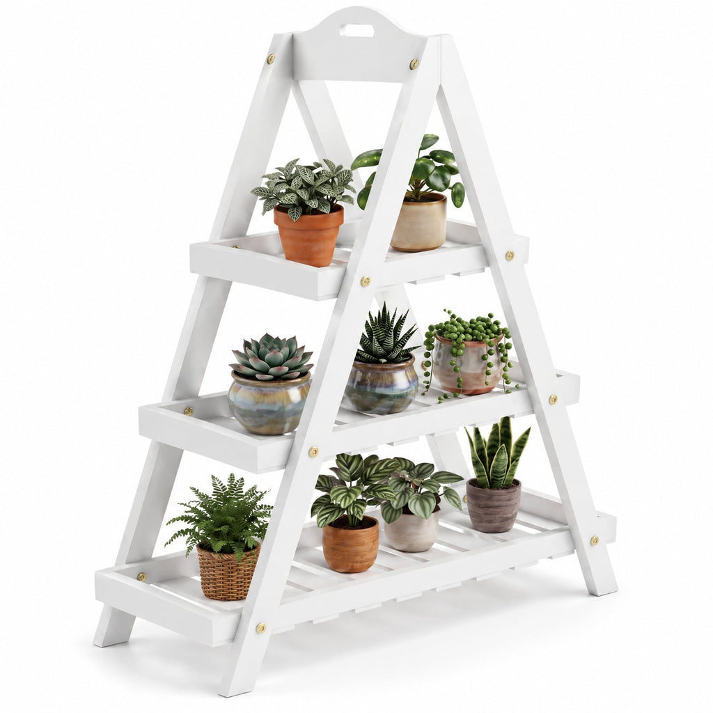 Airfind 3-Tier Plant Stand Flower Pot Display Shelf, Shelf 11 lbs Total Capacity, Fir Wood Frame, 23 x 10 x 28.5 Footprint, White