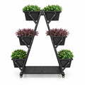 Airfind 3-Tier Vertical Raised Garden Bed with 4 Wheels and 6 Container Boxes, Carbon Steel PP Metal Frame, 38 x 23 x 47 Footprint, Black