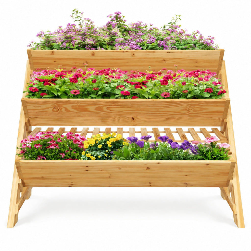Airfind 3 Tier Wooden Vertical Raised Garden Bed with Storage Shelf, Fir wood Frame, 47 x 30 x 32 Footprint, Natural