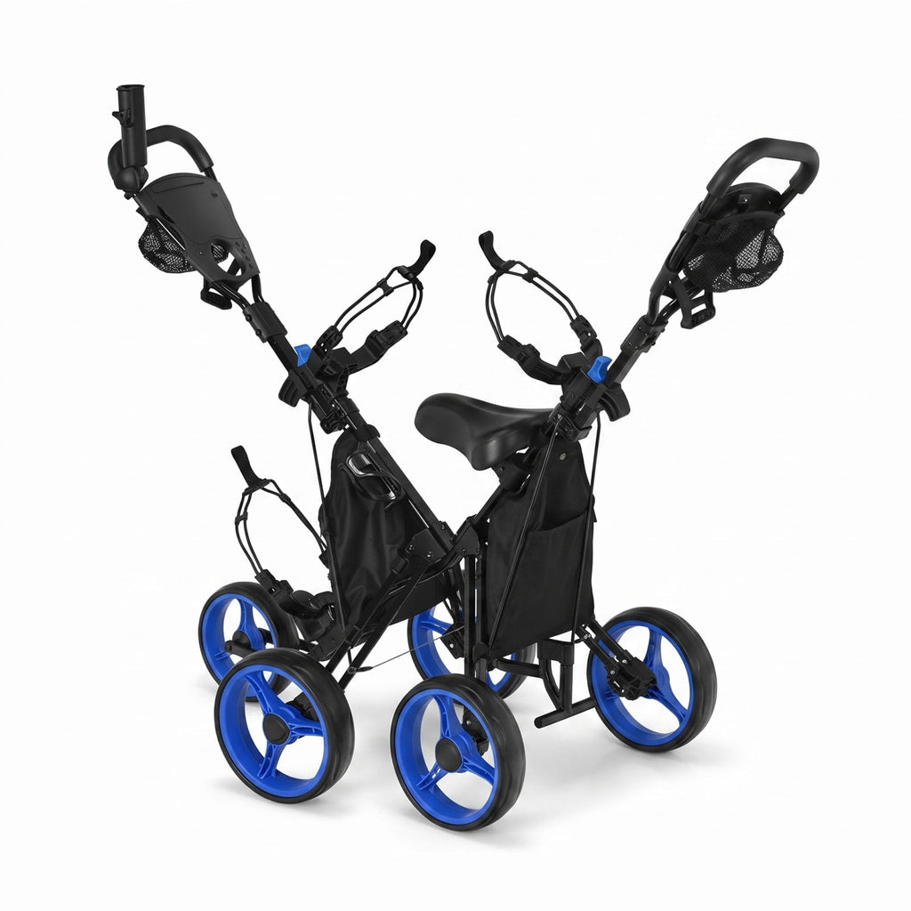 Airfind 3 Wheel Folding Golf Push Cart with Cushioned Seat and Scoreboard and Adjustable Handle and Quick Brake for the Course, Blue