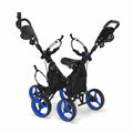 Airfind 3 Wheel Folding Golf Push Cart with Cushioned Seat and Scoreboard and Adjustable Handle and Quick Brake for the Course, Blue