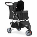 Airfind 3 Wheel Pet Stroller for Small Dogs Cats up to 33 LBS, 33 lbs Capacity, 300D Oxford Cloth Metal Mesh Sponge PU PP Frame, Black