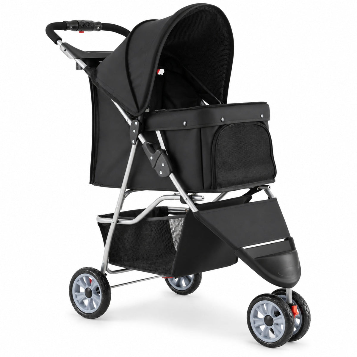 Airfind 3 Wheel Pet Stroller for Small Dogs Cats up to 33 LBS, 33 lbs Capacity, 300D Oxford Cloth Metal Mesh Sponge PU PP Frame, Black