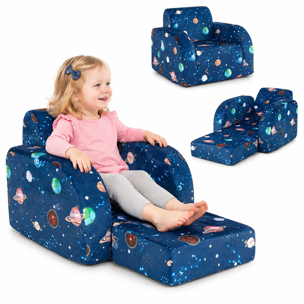 Airfind 3-in-1 Convertible Kid Sofa Bed Flip-Out Chair Lounger for Toddler, 66 lbs Capacity, Velvet fabric sponge Fully expanded Frame, Blue