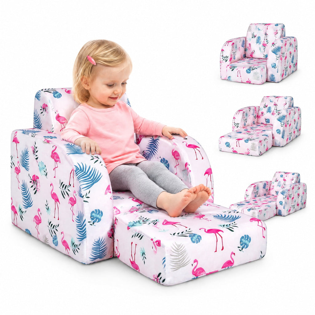 Airfind 3-in-1 Convertible Kid Sofa Bed Flip-Out Chair Lounger for Toddler, 66 lbs Capacity, Velvet fabric sponge Fully expanded Frame, Pink