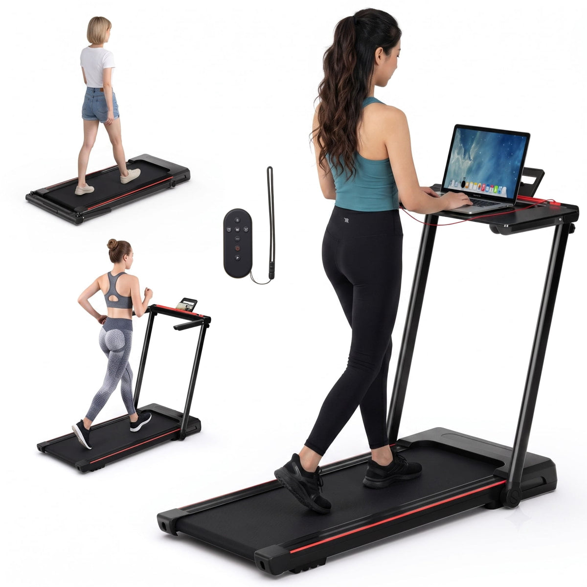 Airfind 3 in 1 Folding Treadmill with Removable Desk and LCD Display for Home Office Under Desk Walking and Jogging, Black