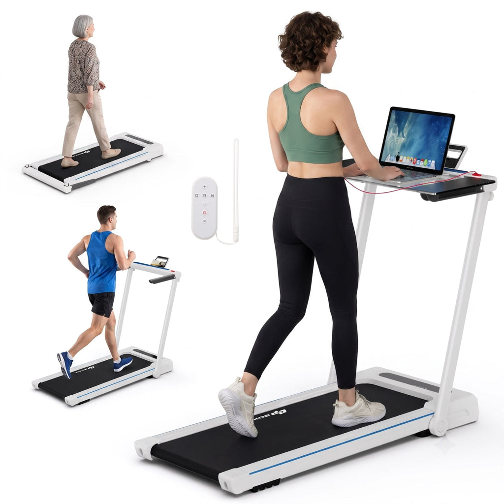 Airfind 3 in 1 Folding Treadmill with Removable Desk and LCD Display for Home Office Under Desk Walking and Jogging, White