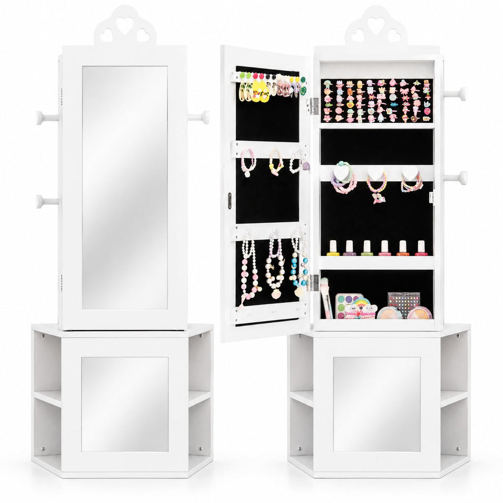 Airfind 3-in-1 Freestanding Kids Jewelry Cabinet Armoire with Full Length Mirror, MDF Frame, 13.5 x 12 x 46 Footprint, White