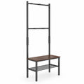 Airfind 3-in-1 Hall Tree Freestanding Entryway Bench with Hooks, 220 lbs Capacity, Metal Engineered Wood ABS Frame, Rustic Brown + Black