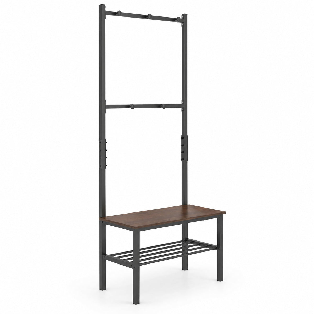 Airfind 3-in-1 Hall Tree Freestanding Entryway Bench with Hooks, 220 lbs Capacity, Metal Engineered Wood ABS Frame, Rustic Brown + Black