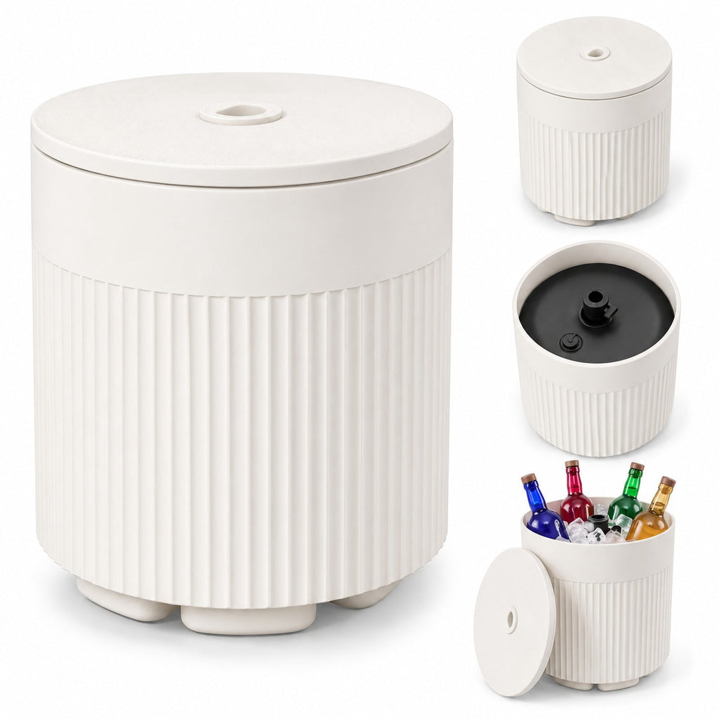 Airfind 3-in-1 Outdoor HDPE Umbrella Base, Cooler and Side Table with Water Bag and 2 Umbrella Hole for Patio, 15 x 15 x 17, White