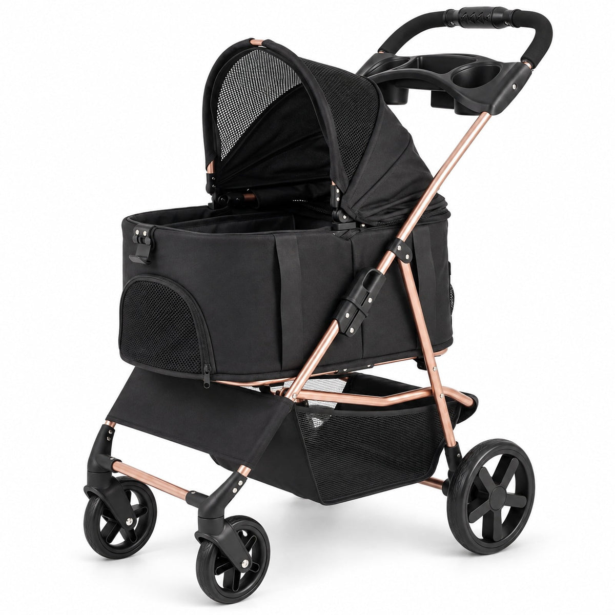 Airfind 3-in-1 Pet Stroller for Small Medium Dogs Foldable with Detachable Carrier, 26.5 lbs Capacity, 18.5in x 28.5in x 39.5in Footprint, Black