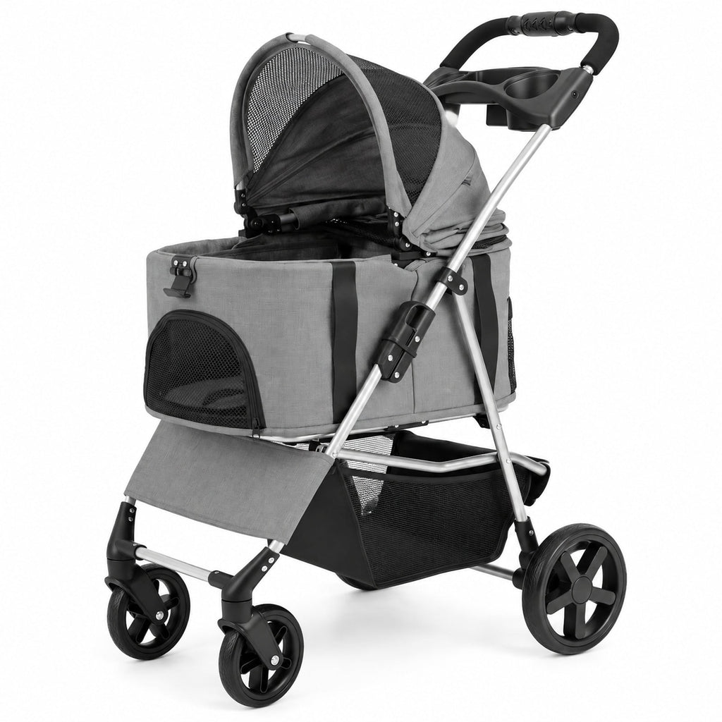 Airfind 3-in-1 Pet Stroller for Small Medium Dogs Foldable with Detachable Carrier, 26.5 lbs Capacity, 18.5in x 28.5in x 39.5in Footprint, Grey