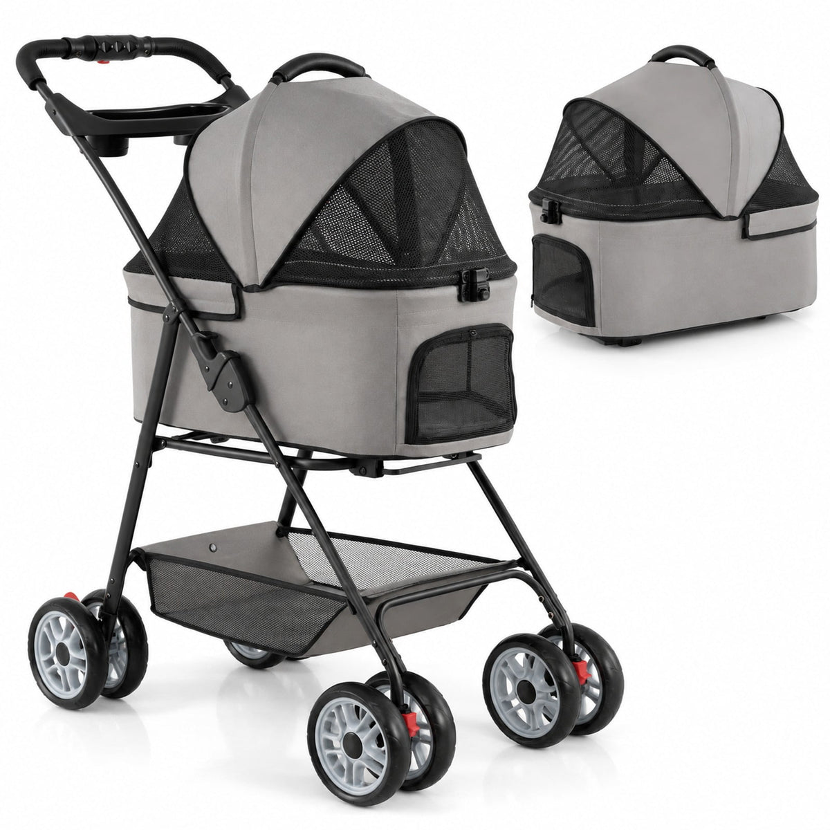 Airfind 3 in 1 Pet Stroller with Removable Carrier up to 33 lbs, 33 lbs Capacity, 300D Oxford Cloth Metal Mesh Sponge PU PP Frame, Gray