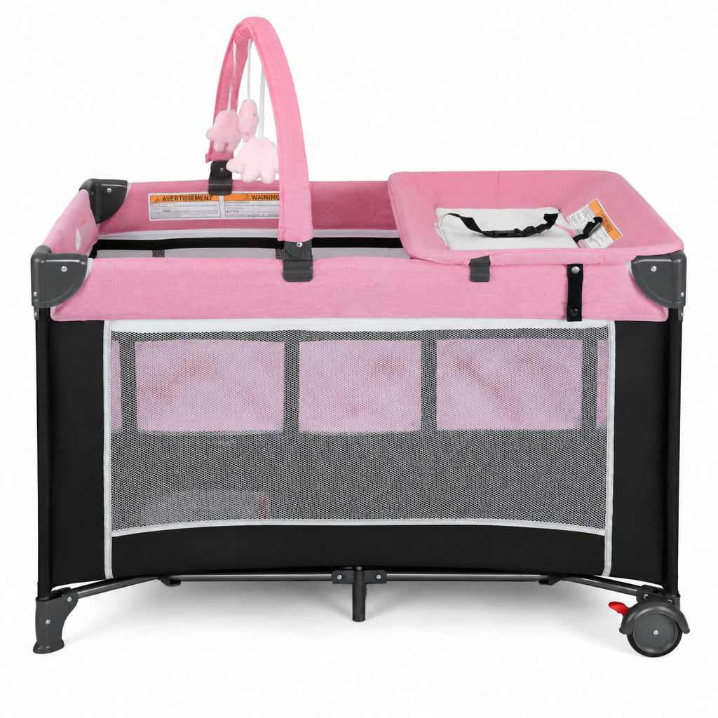 Airfind 3-in-1 Portable Baby Crib and Playpen with Changing Table, 19.8 lbs Capacity, Oxford Fabric PP Metal Mesh Cloth Frame, for 0-3 years old
