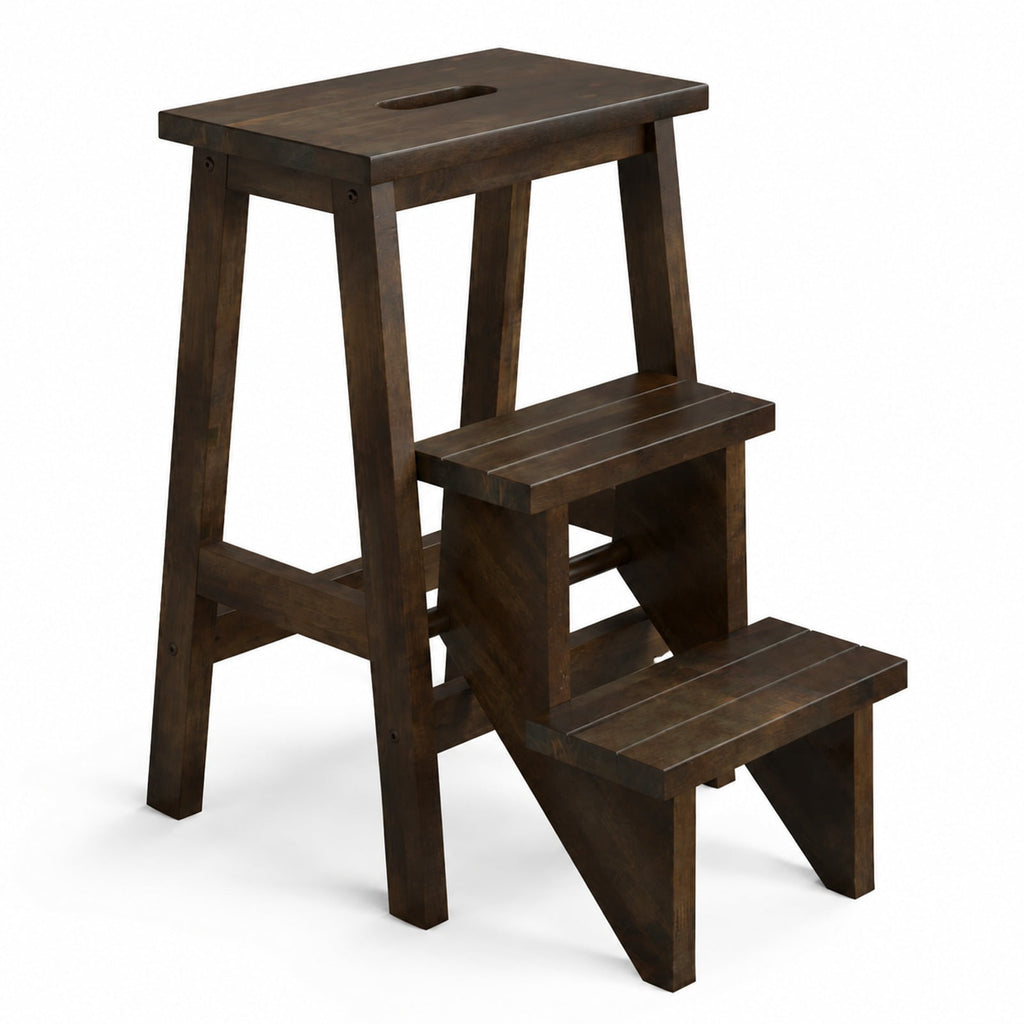 Airfind 3-in-1 Rubber Wood Step Stool with Convenient Handle, Rubber wood Frame, 22 x 16 x 24 Footprint, Brown