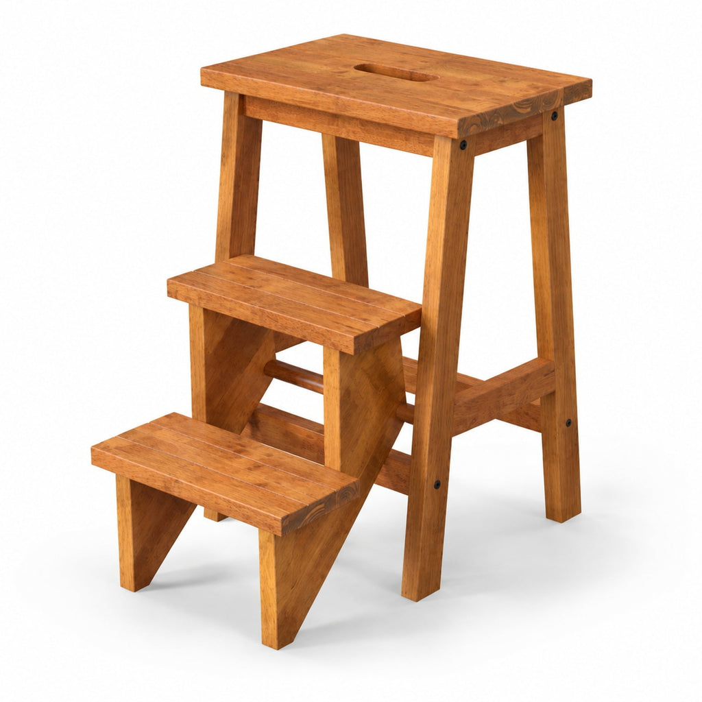 Airfind 3-in-1 Rubber Wood Step Stool with Convenient Handle, Rubber wood Frame, 22 x 16 x 24 Footprint, Coffee