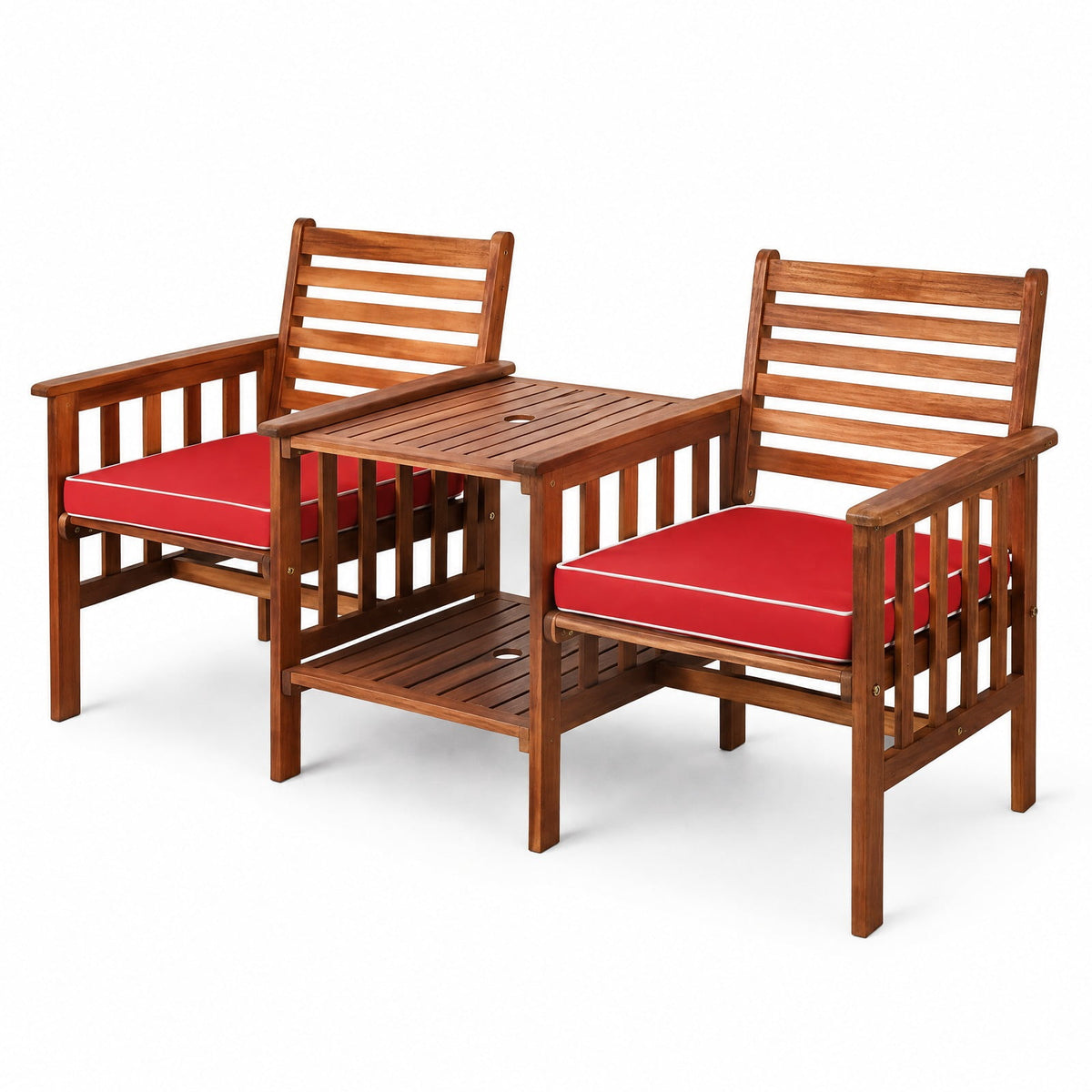 Airfind 3 pcs Outdoor Patio Table Chairs Set Acacia Wood Loveseat, 70 lbs Capacity, Acacia wood polyester sponge Frame, 65 x 26 x 35 Footprint