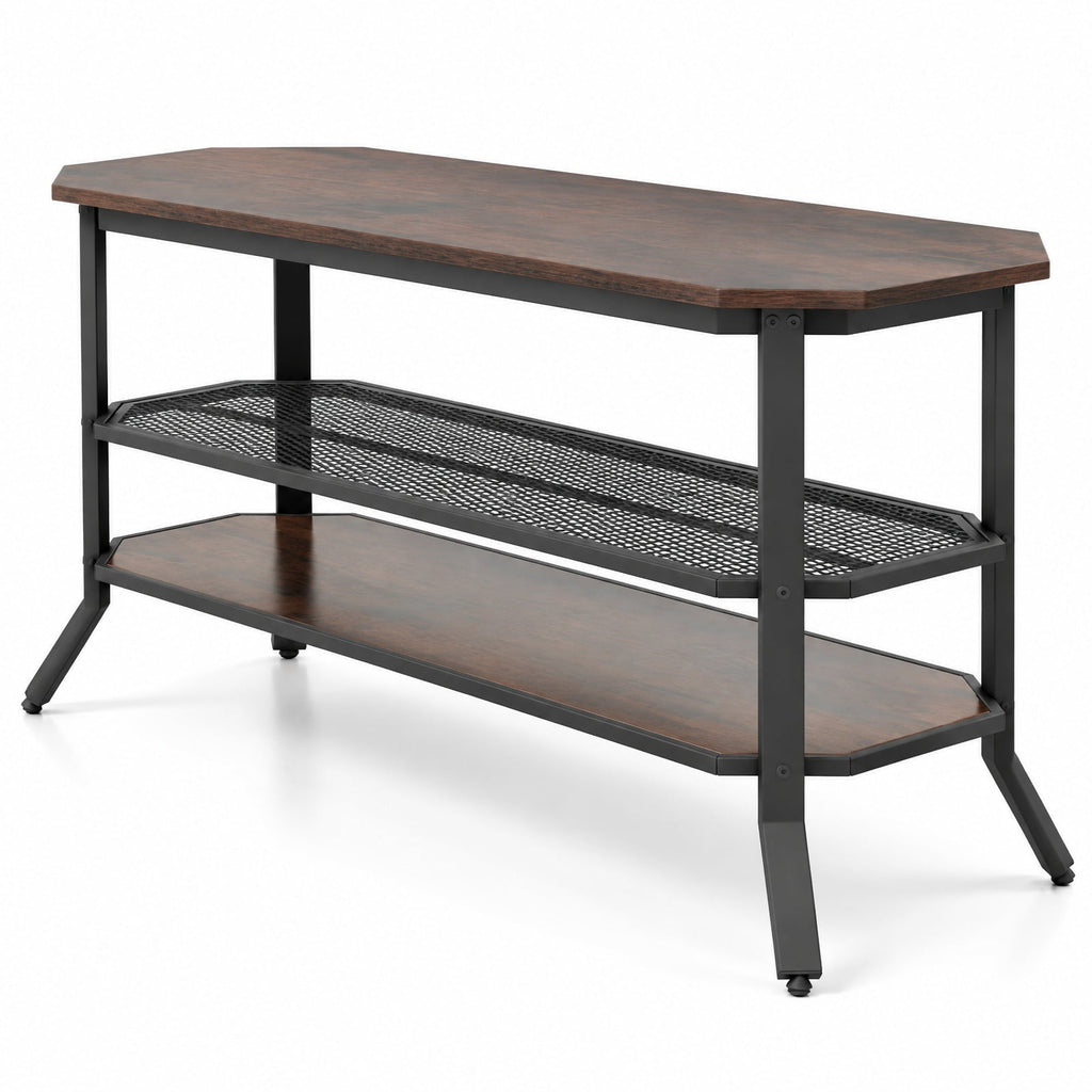 Airfind 3-tier Console Table TV Stand with Mesh Storage Shelf, 200 lbs Capacity, Engineered Wood Metal Frame, Brown