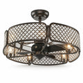 Airfind 30 Inch Caged Ceiling Fan with Light Crystal Lampshade 6 Light Bases, Iron Pp, Overall Dimension 30 Inch X 21 Inch or 31 Inch (d X, Brown