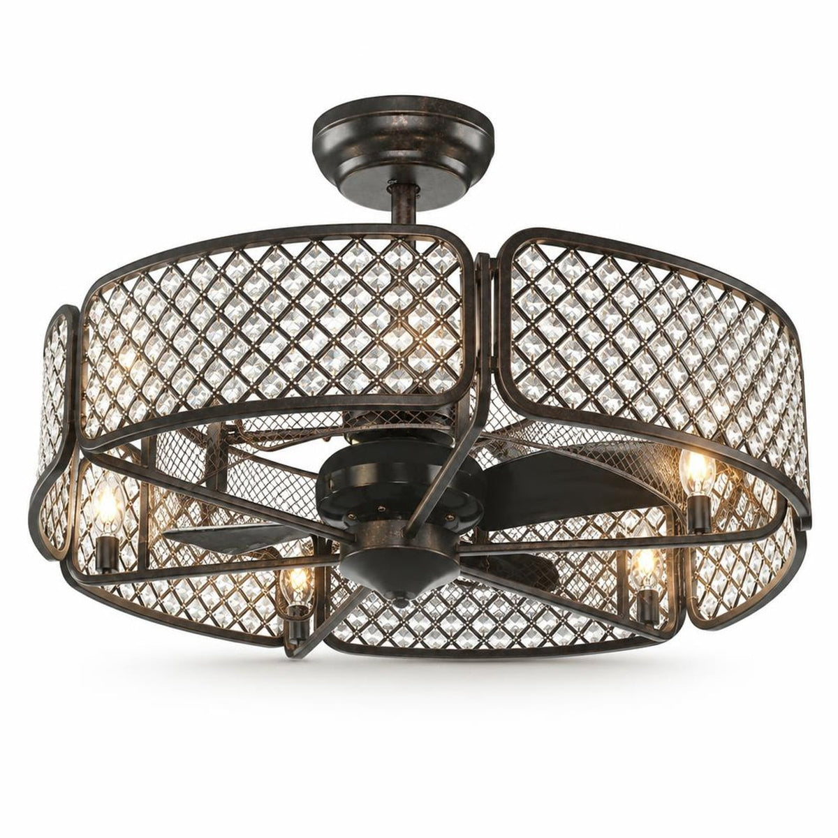 Airfind 30 Inch Caged Ceiling Fan with Light Crystal Lampshade 6 Light Bases, Iron Pp, Overall Dimension 30 Inch X 21 Inch or 31 Inch (d X, Brown