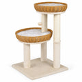 Airfind 30-Inch Cat Tower with 2 Rattan Cat Baskets for Indoor Kittens, 33 lbs Capacity, Engineered Wood Metal Sisal PE Rattan Fabric Frame, Beige