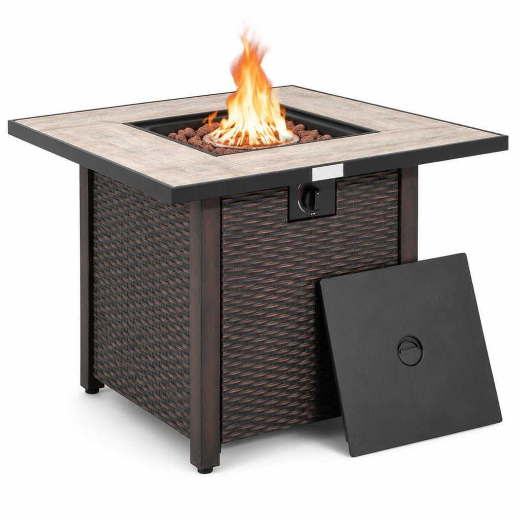 Airfind 30 Inch Square Propane Gas Fire Pit Table Ceramic Tabletop, Steel Frame, Black, Adjustable foot pads ensure extra stability