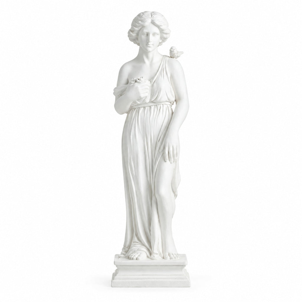 Airfind 31.5 Inch Outdoor Greek, Goddess Statue with Antique Finish and Column Base, Magnesium Oxide Fiber Filaments Frame, 9 Inch x 8 Inch x 31.5 Inch, White