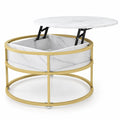 Airfind 31.5 Inch Round Lift Top Coffee Table with Hidden Compartment and Side Shelves, 110 lbs Capacity, Engineered Wood Metal Frame, White